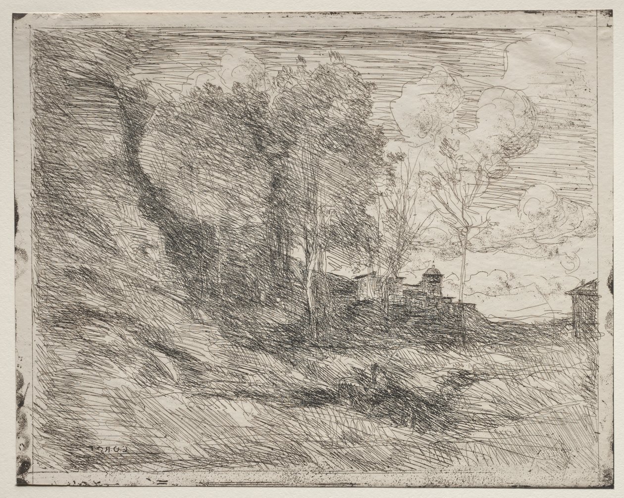Een Souvenir van Ostia, originele indruk 1855, gedrukt in 1921 door Jean Baptiste Camille Corot