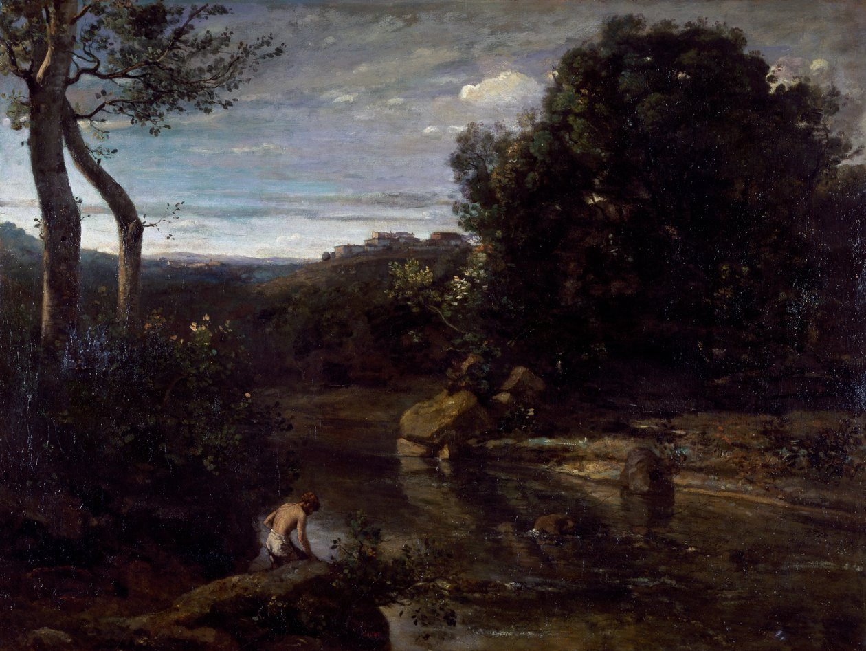 Een dominee die baadt door Jean-Baptiste-Camille Corot