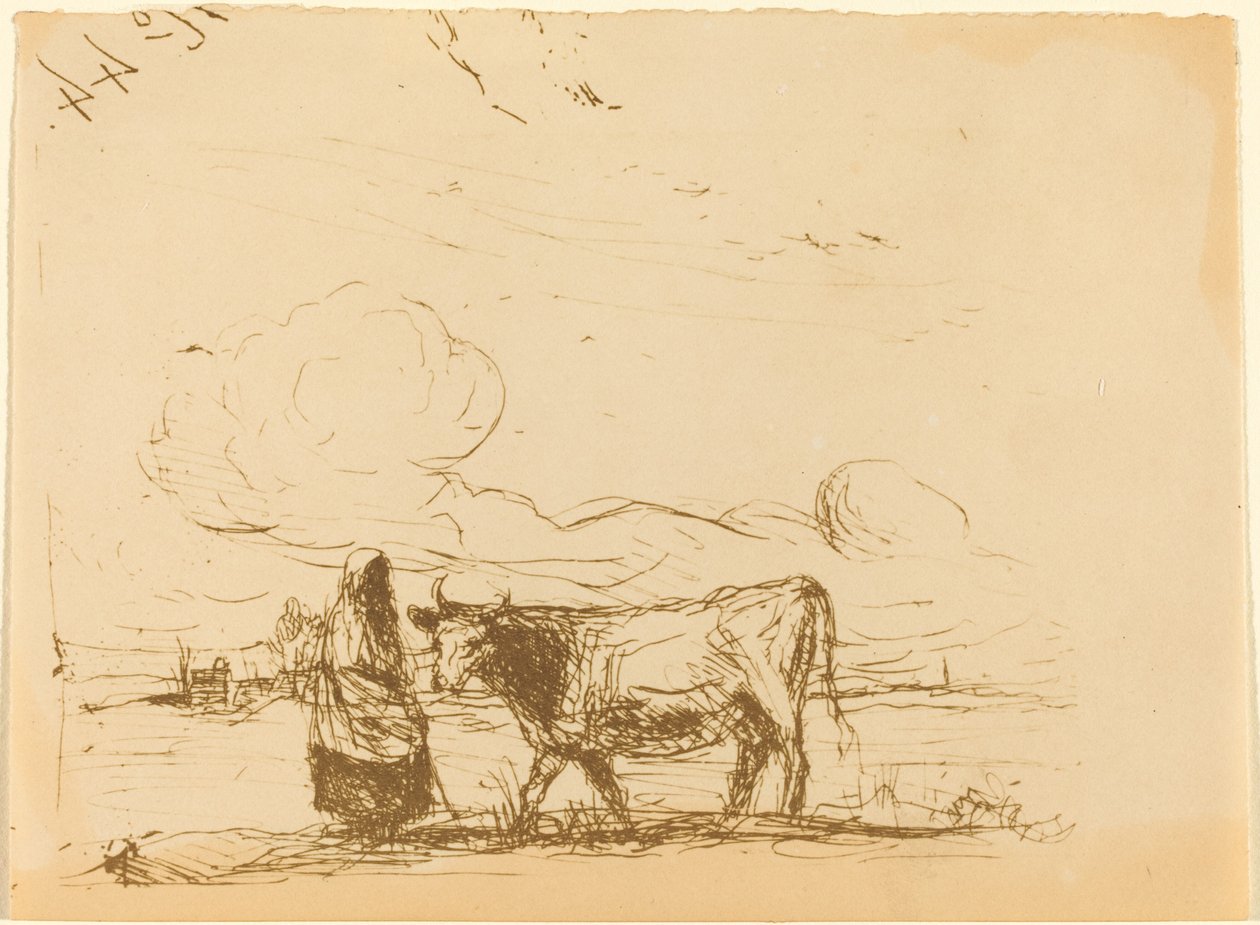 Koe en haar hoedster (La Vache et sa gardienne) door Jean Baptiste Camille Corot