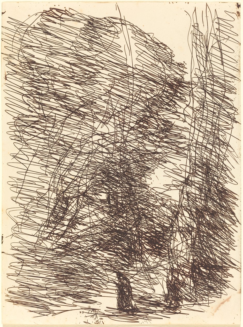 Dromer onder hoge bomen Le Reveur sous les grands arbres, 1874 door Jean Baptiste Camille Corot