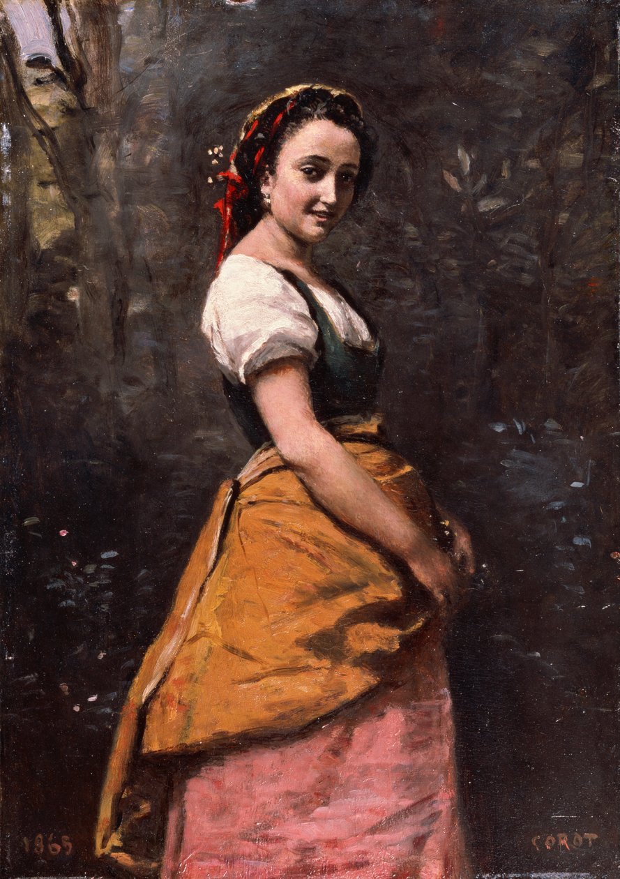 Frans:  Jeune femme en forêt Jonge vrouw in het bos door Jean Baptiste Camille Corot