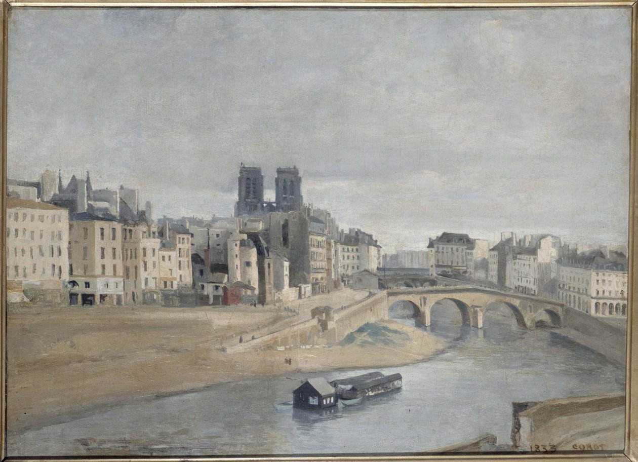 Frans: Le Quai des Orfèvres et le Pont Saint-Michel Quai des Orfèvres et pont Saint-Michel door Jean-Baptiste Corot door Jean Baptiste Camille Corot