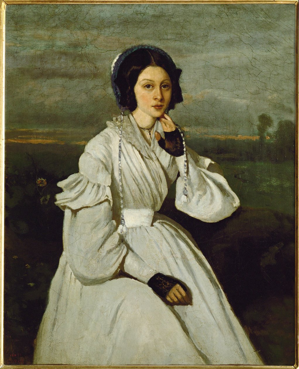 Meisje in witte jurk in een landschap ... door Jean Baptiste Camille Corot