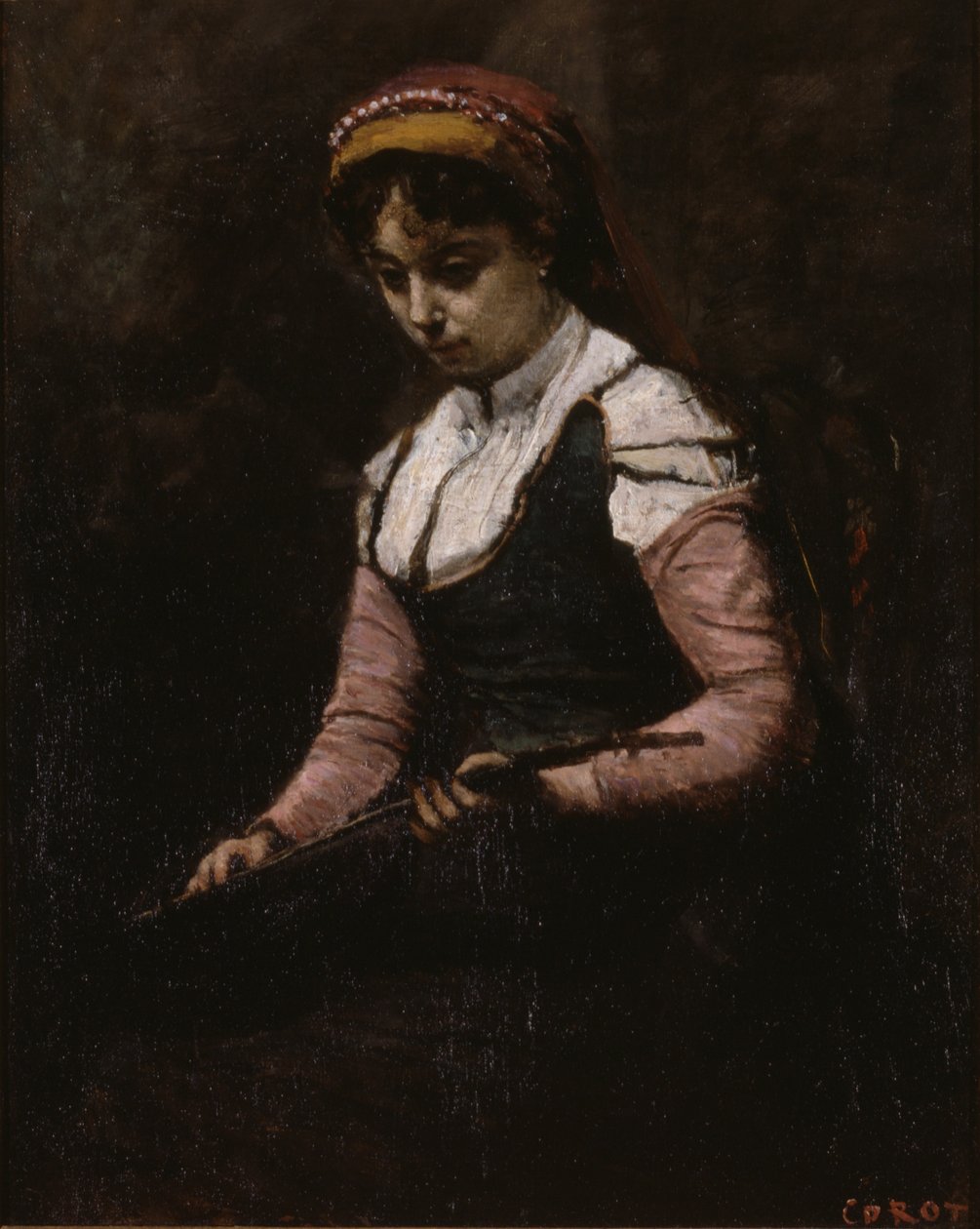 Meisje met mandoline door Jean-Baptiste-Camille Corot