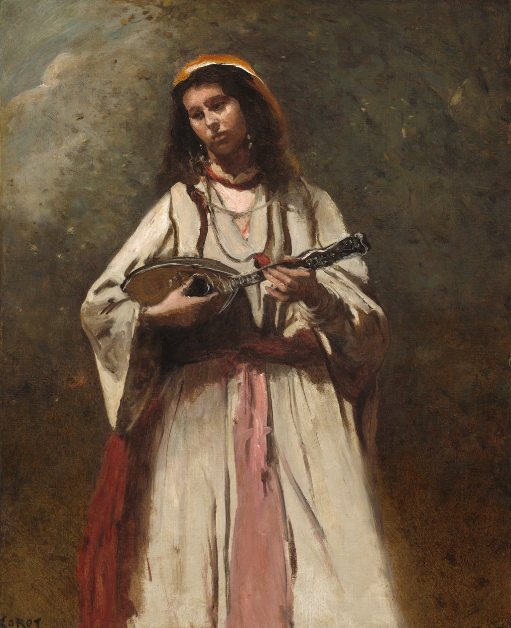 Zigeunervrouw met mandoline door Jean-Baptiste-Camille Corot