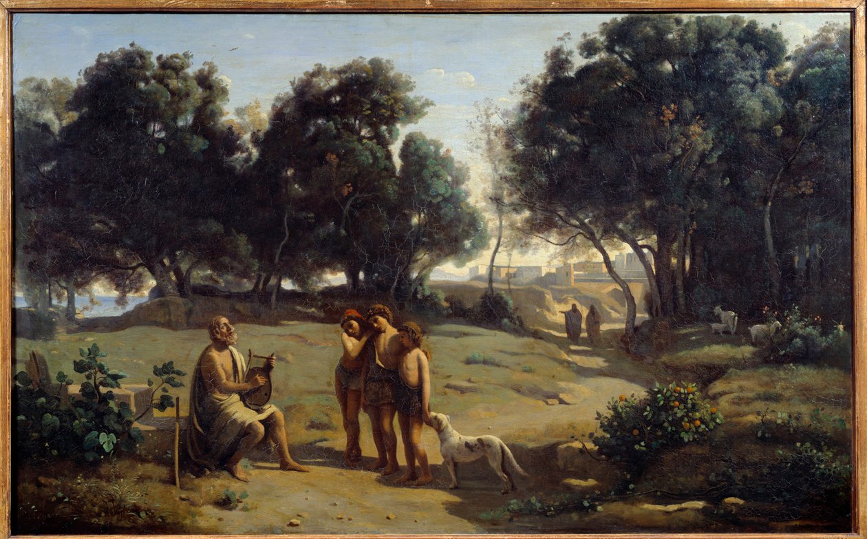 Homerus en herders door Jean Baptiste Camille Corot