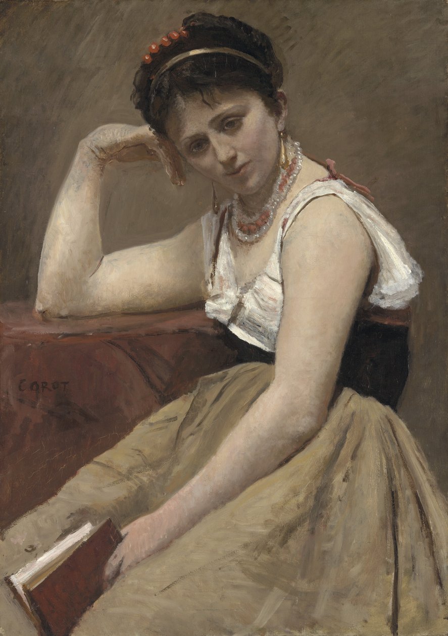Onderbroken Lezing, ca. 1870 door Jean Baptiste Camille Corot