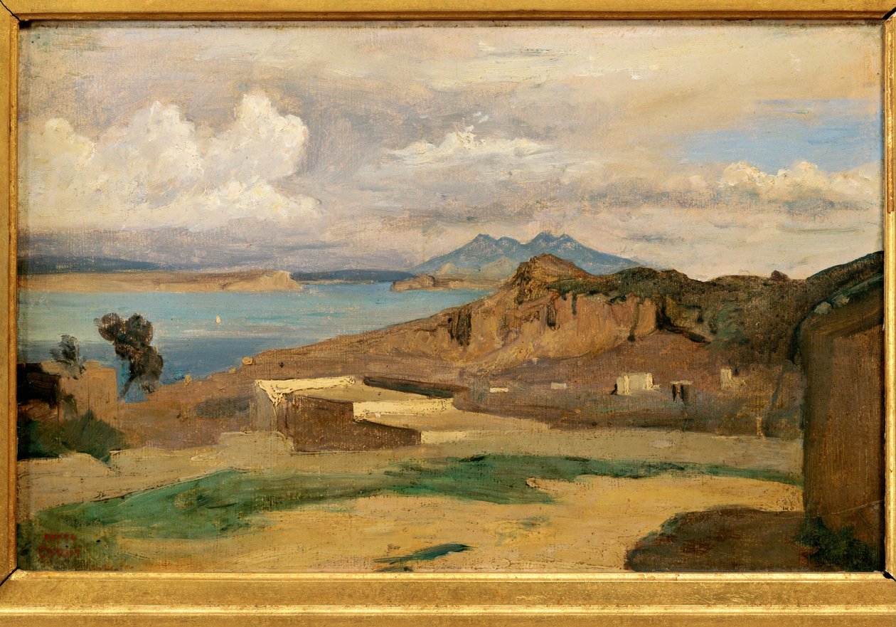 Ischia, gezien vanaf de hellingen van de berg Epomeo - Ischia, gezien ... door Jean Baptiste Camille Corot