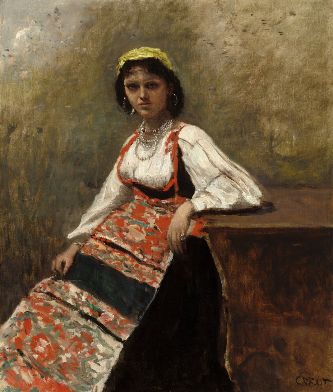 Italiaanse Vrouw (La Morieri) door Jean Baptiste Camille Corot