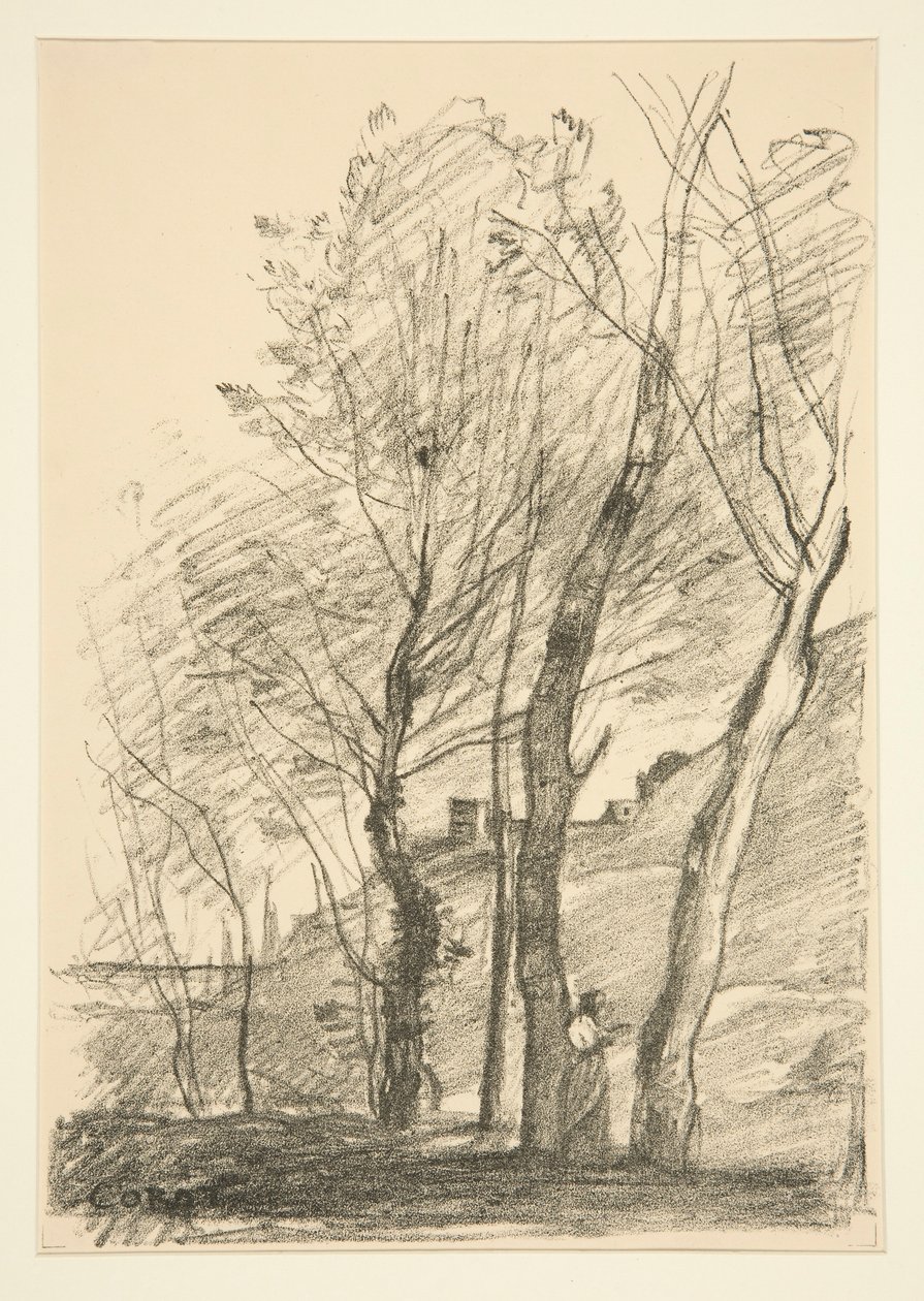 Lezen onder de bomen door Jean-Baptiste-Camille Corot