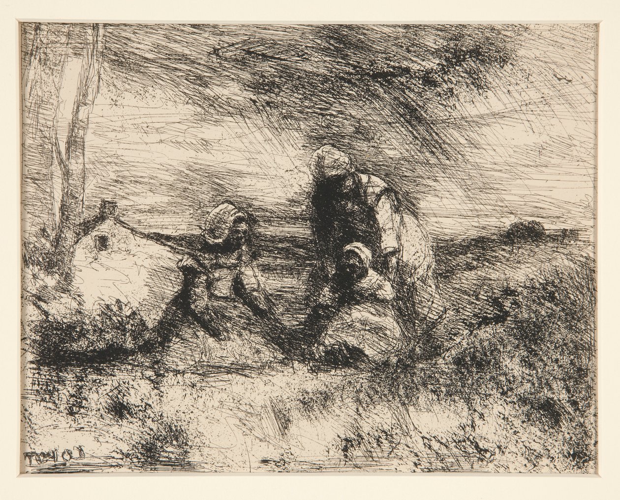 Het kleine zusje door Jean Baptiste Camille Corot
