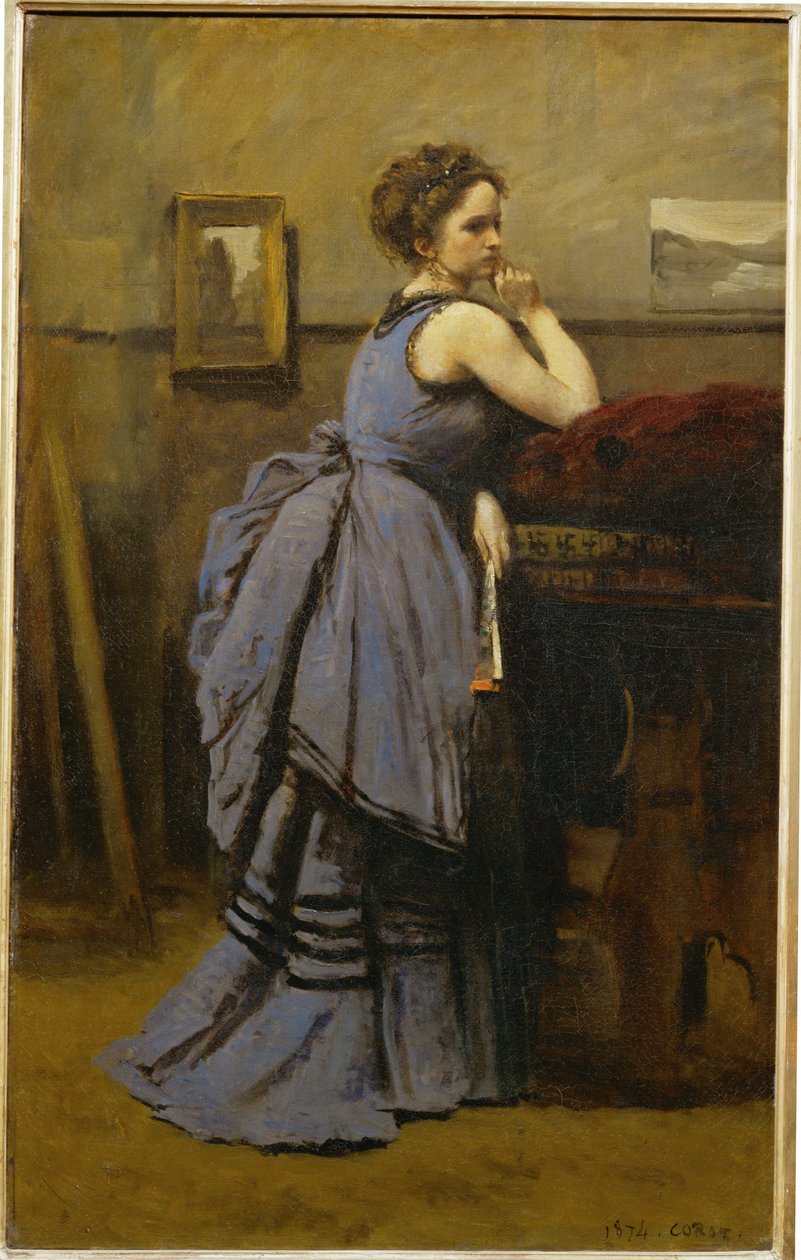 La dame en bleu - Lady in blue ... door Jean Baptiste Camille Corot