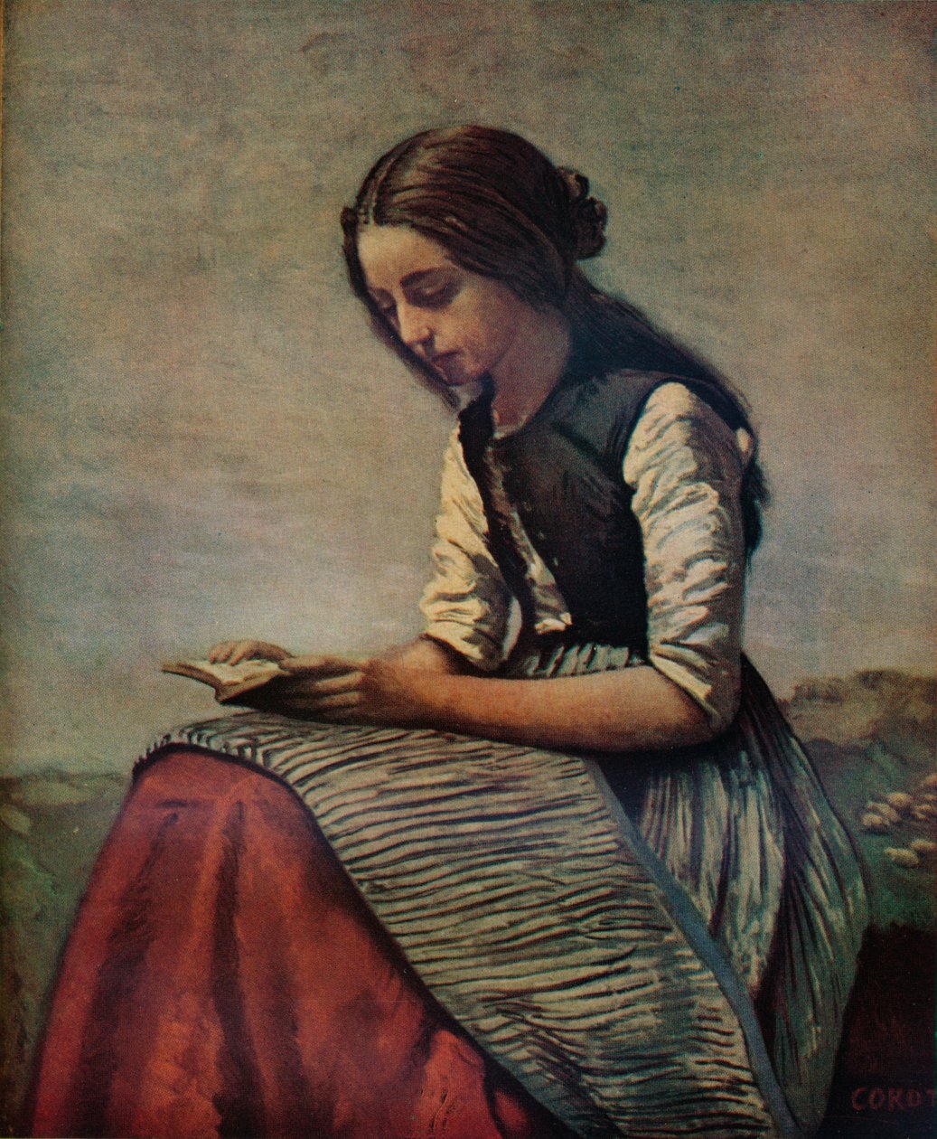 La petite Liseuse ou Jeune bergère assise et lisant, ca. 1855 door Jean Baptiste Camille Corot