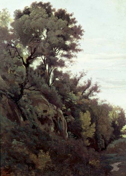 Marino - Bomen en rotsen door Jean Baptiste Camille Corot