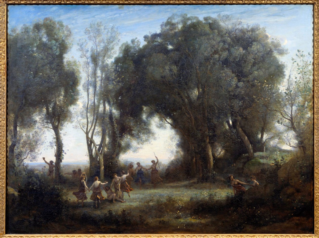 Matinee, nimfen dansen door Jean Baptiste Camille Corot