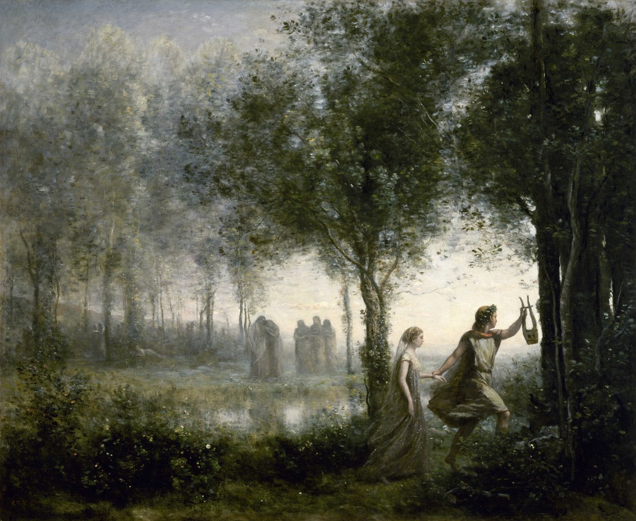 Orpheus leidt Eurydice uit de onderwereld door Jean Baptiste Camille Corot