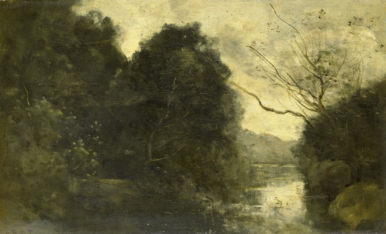 Vijver in het bos door Jean Baptiste Camille Corot