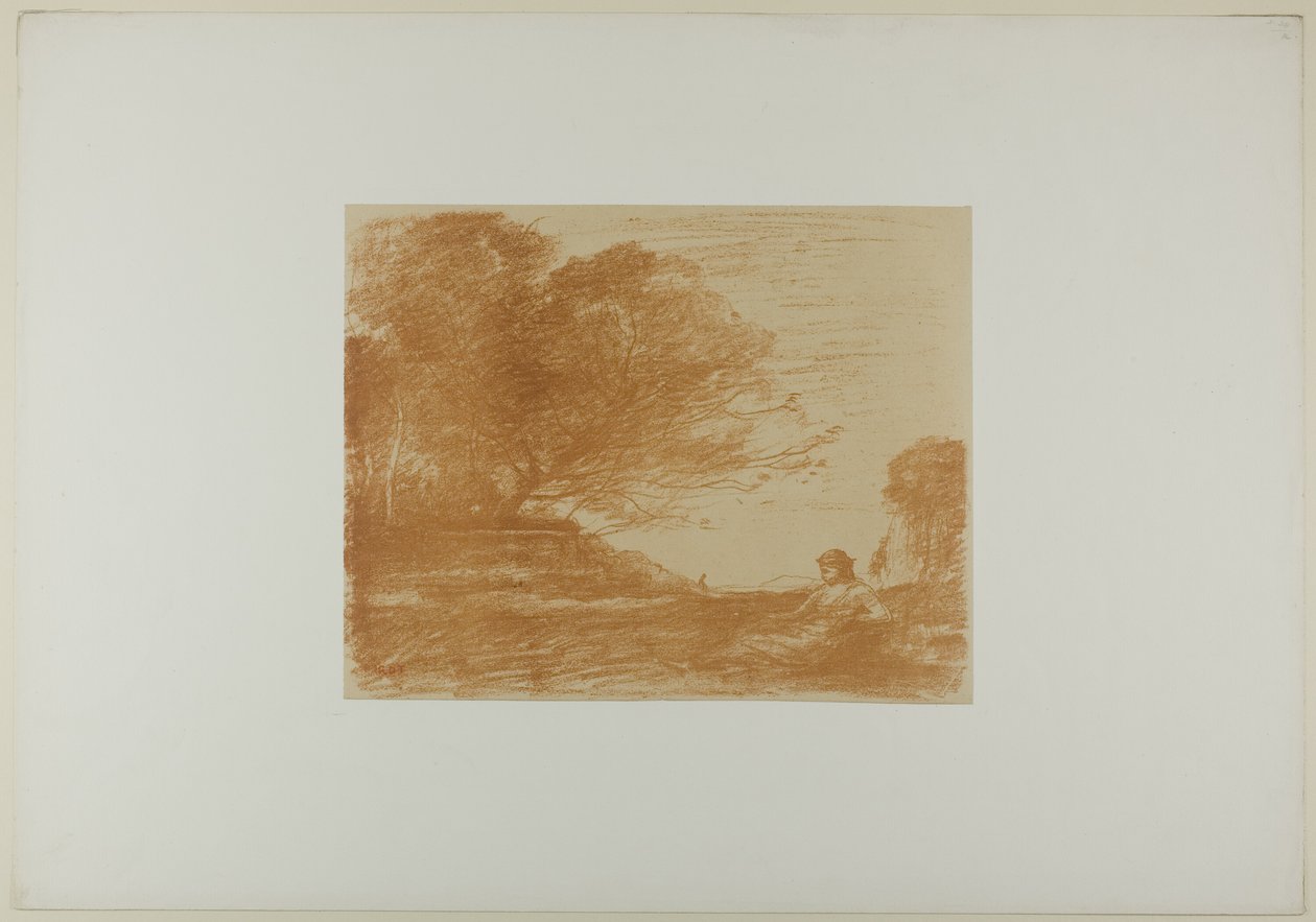 Sappho door Jean Baptiste Camille Corot