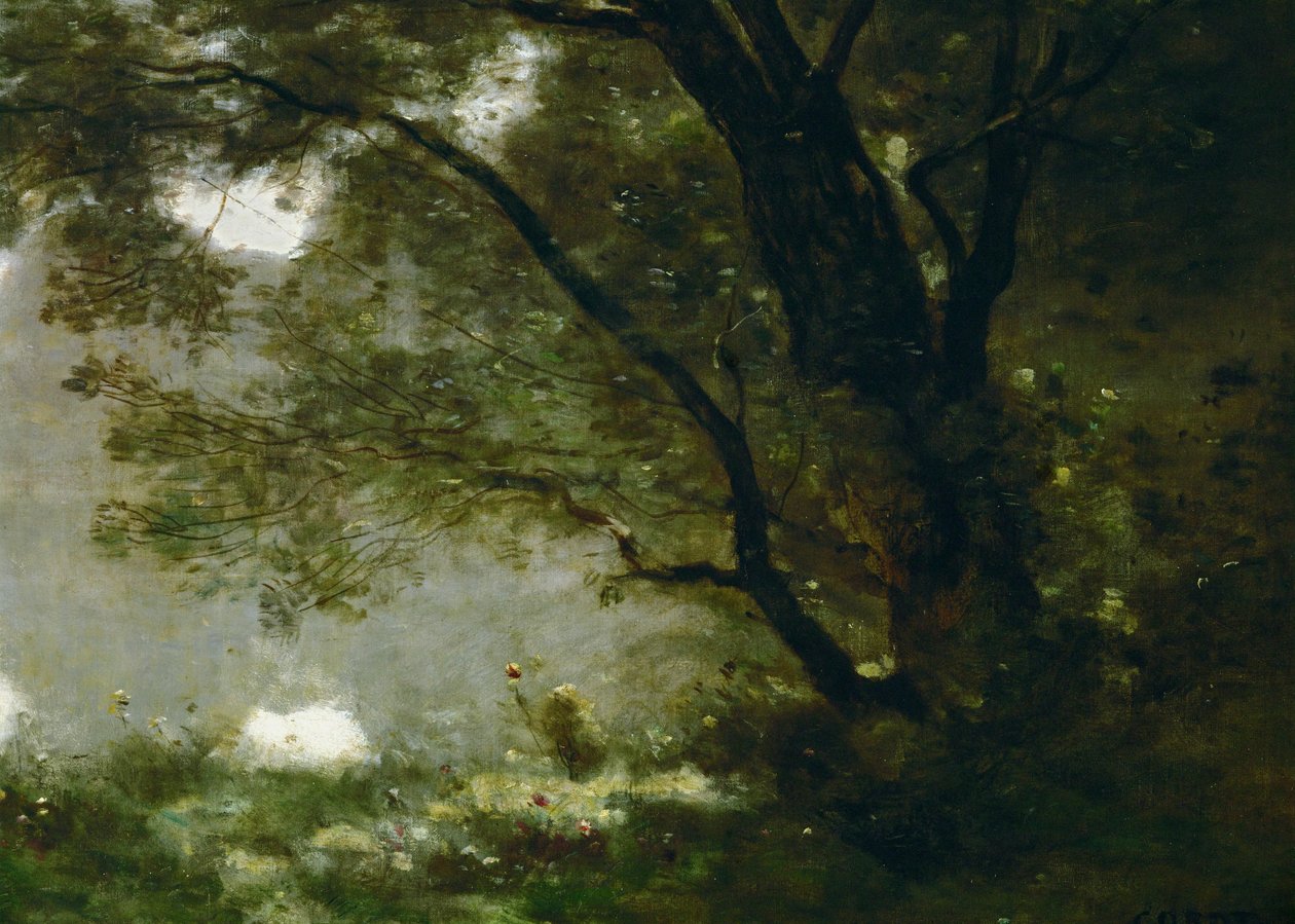 Herder. Souvenir van Mortefontaine, Frankrijk ... door Jean Baptiste Camille Corot