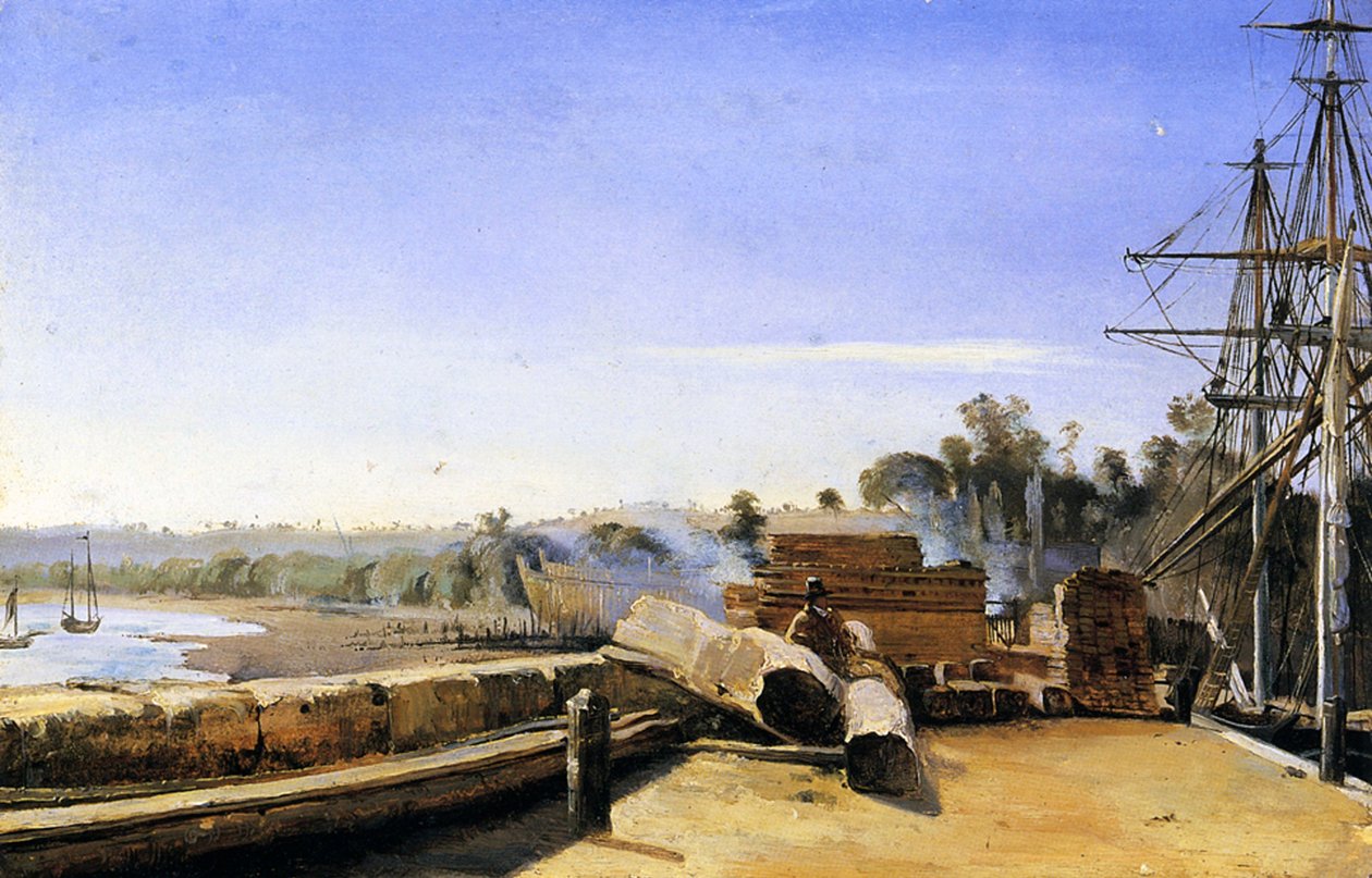 Scheepswerf in Honfleur, c.1823 door Jean Baptiste Camille Corot