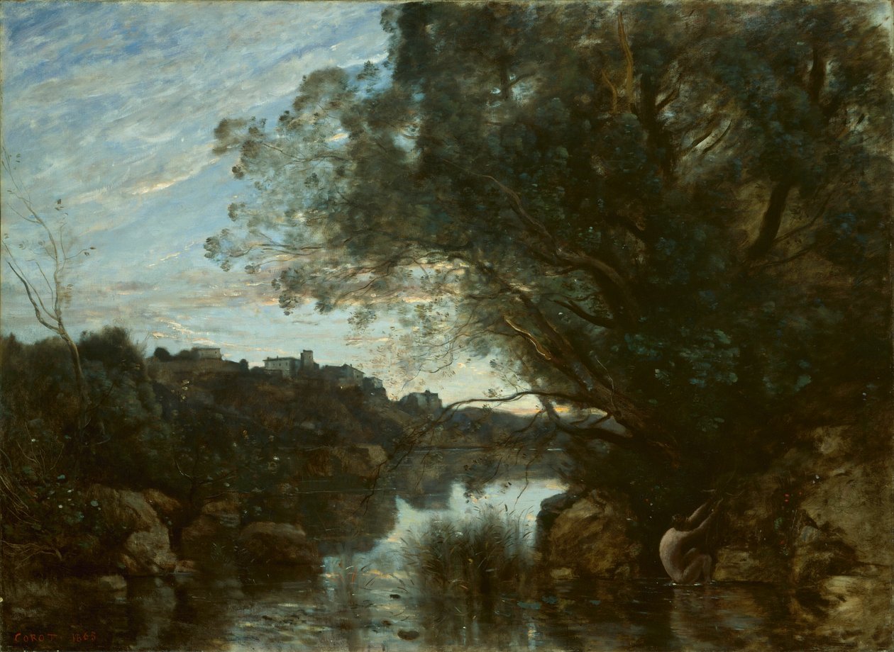 Souvenir van de Omgeving van het Meer van Nemi door Jean-Baptiste-Camille Corot