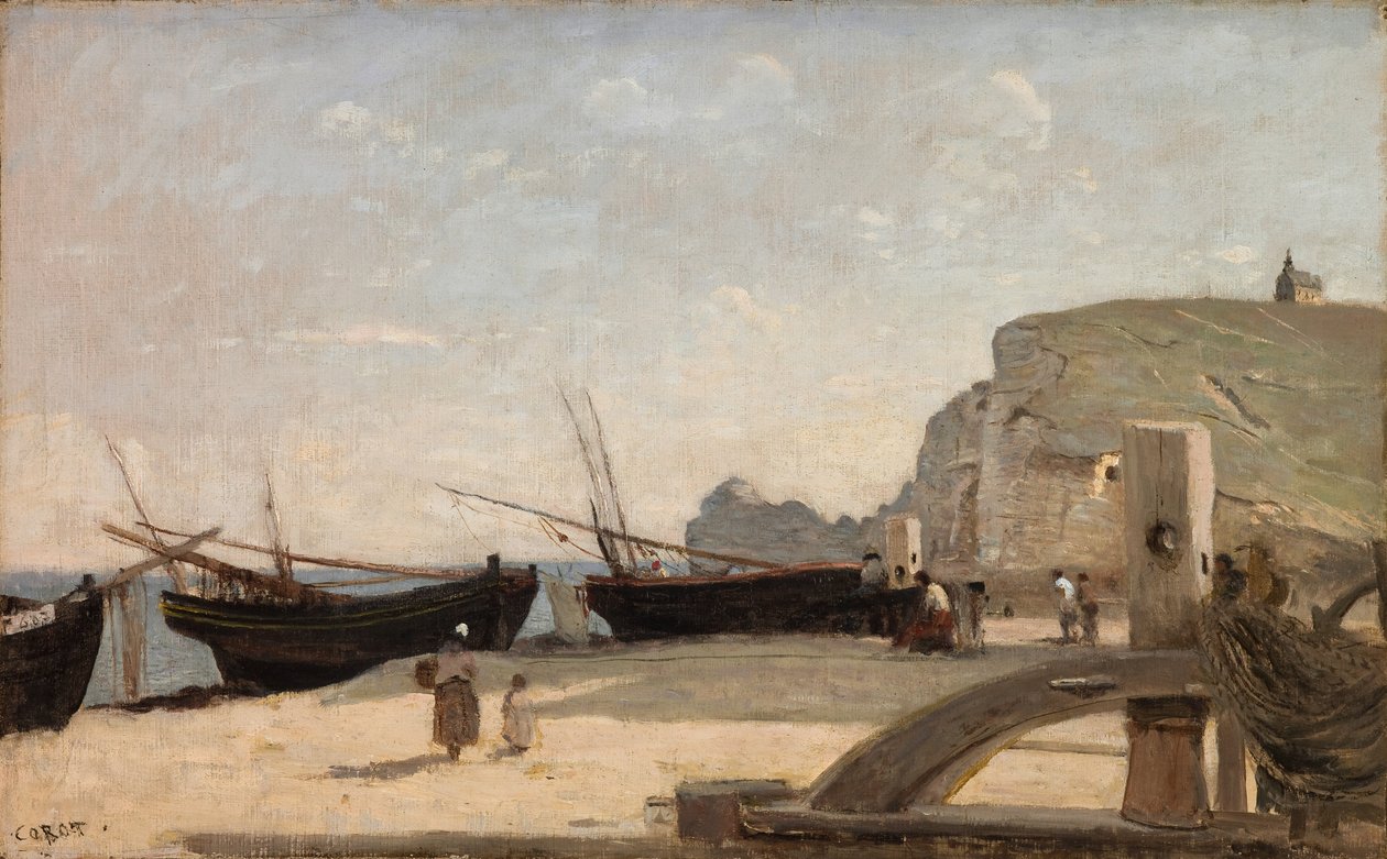 Het strand, Etretat door Jean Baptiste Camille Corot
