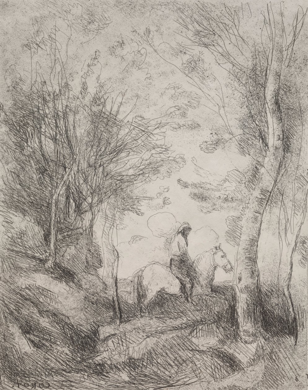 De grote cavalerist in het bos, originele indruk 1854, gedrukt in 1921 door Jean Baptiste Camille Corot