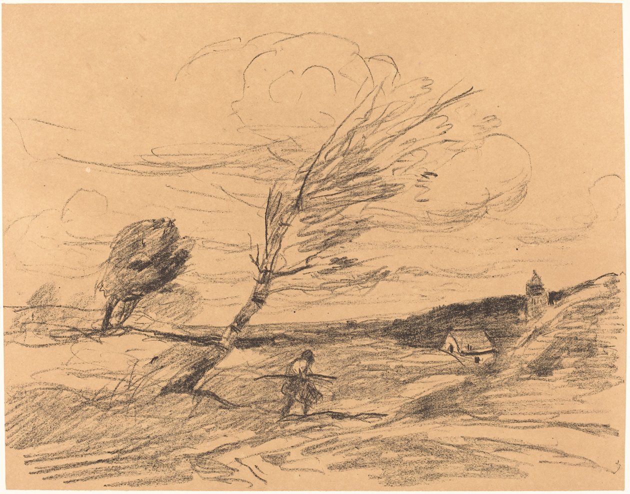 De Windvlaag door Jean Baptiste Camille Corot