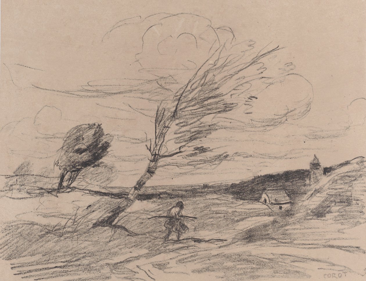 De windvlaag, 1871 door Jean Baptiste Camille Corot