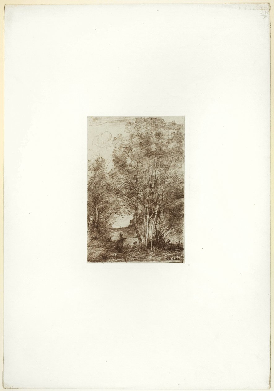 De retraite van de filosofen door Jean Baptiste Camille Corot