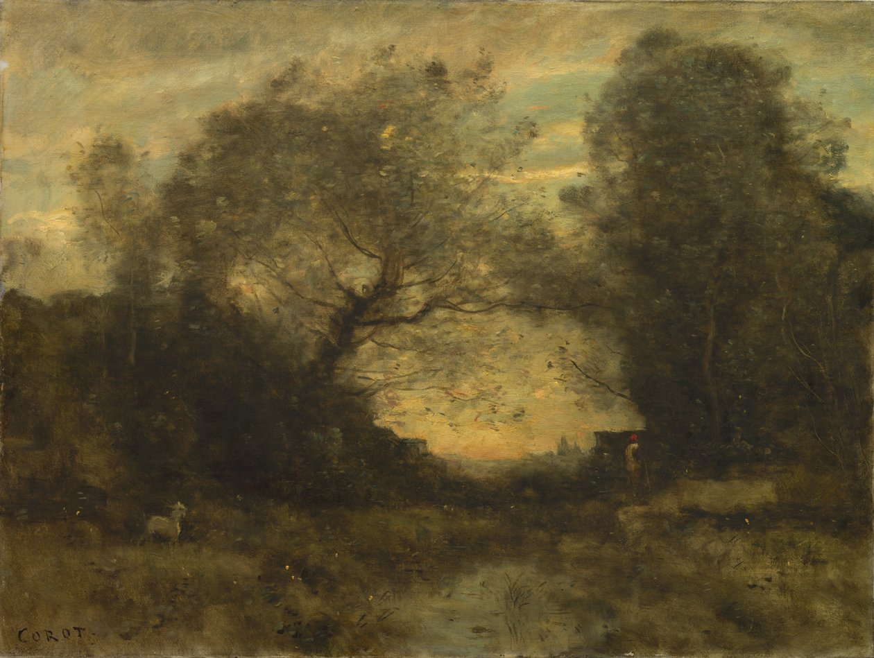 De vijver bij de ingang van het bos, c.1860-75 door Jean Baptiste Camille Corot