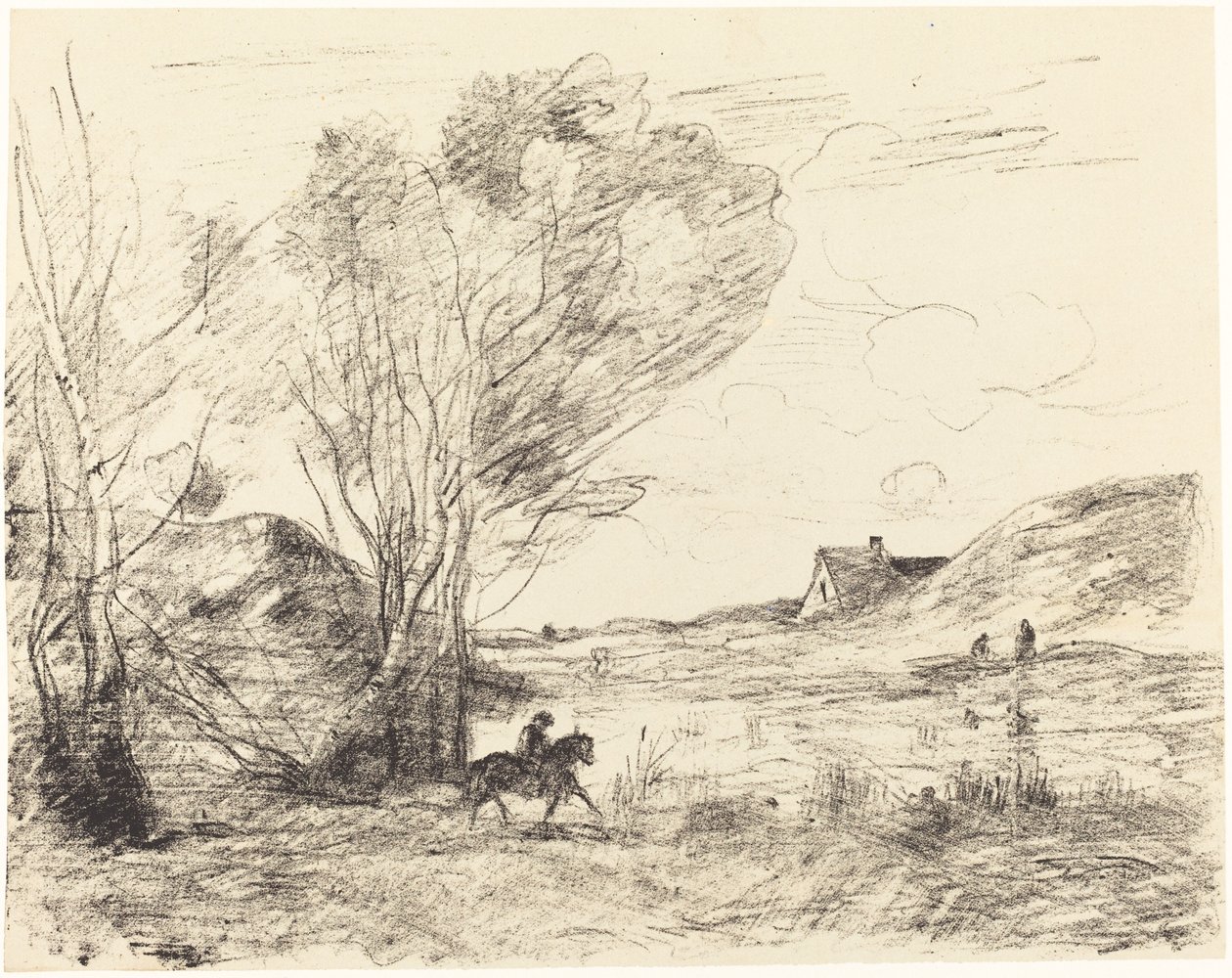 De ruiter in het riet door Jean-Baptiste-Camille Corot