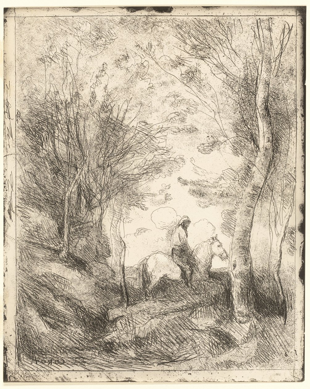 De Ruiter in het Bos, grote plaat door Jean Baptiste Camille Corot