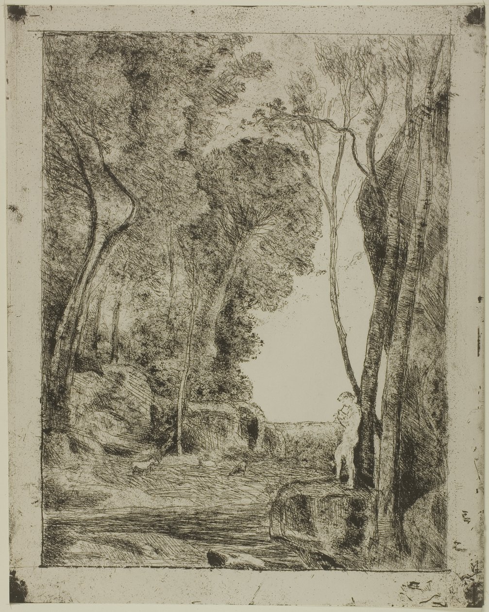 De jonge herder, eerste plaat door Jean Baptiste Camille Corot