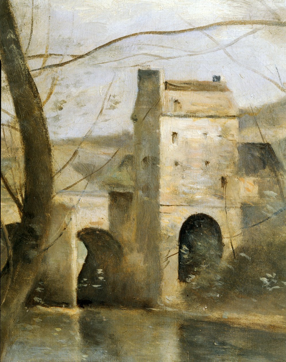 De brug bij Mantes, Frankrijk ... door Jean Baptiste Camille Corot