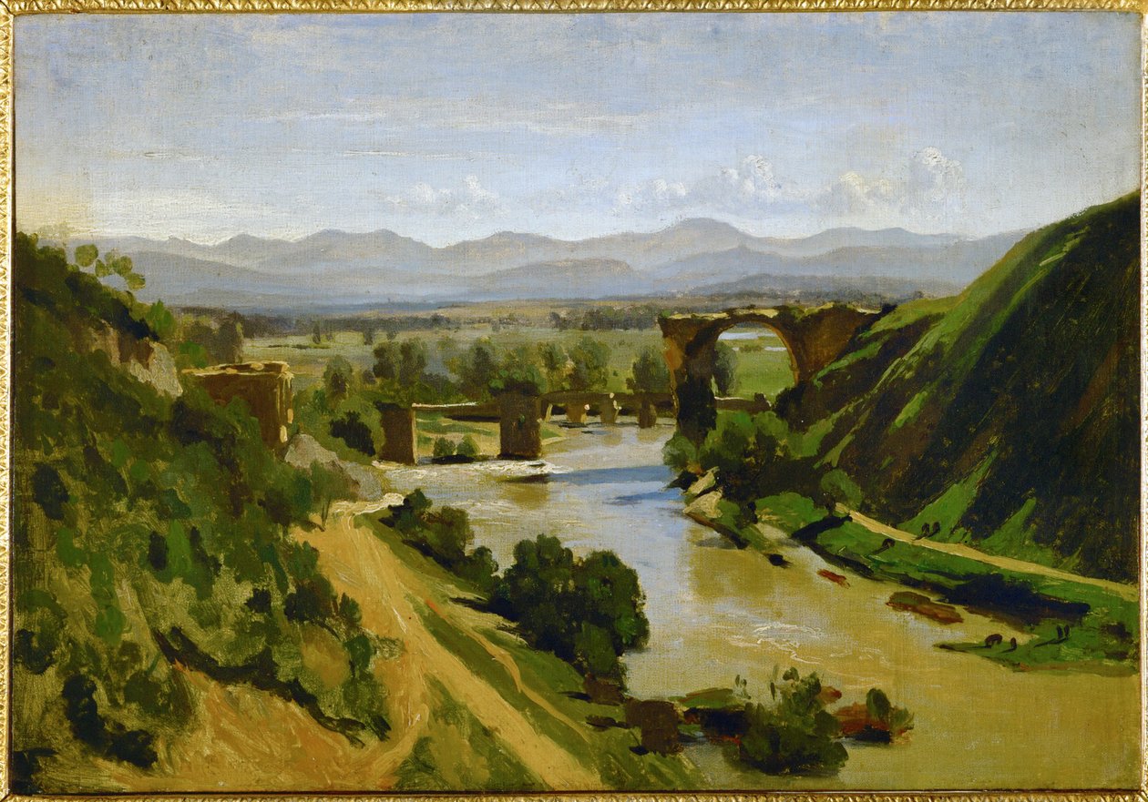 De brug bij Narni, Italië ... door Jean Baptiste Camille Corot
