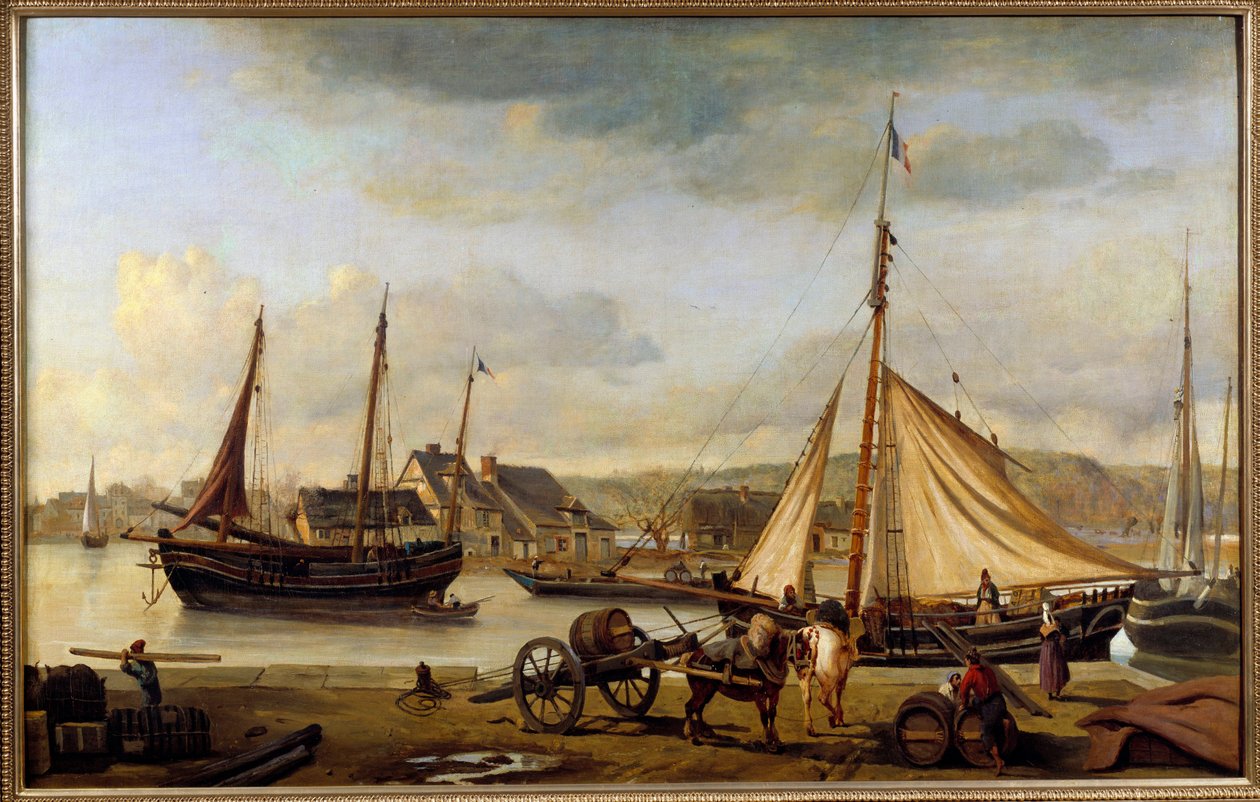 De haven van Rouen in 1834 door Jean-Baptiste-Camille Corot