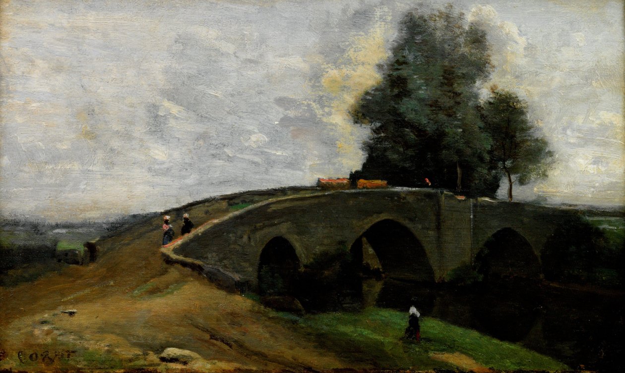 De oude brug door Jean Baptiste Camille Corot