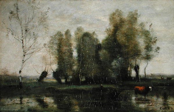 Bomen in een moerassig landschap, ca. 1855-60 door Jean-Baptiste-Camille Corot