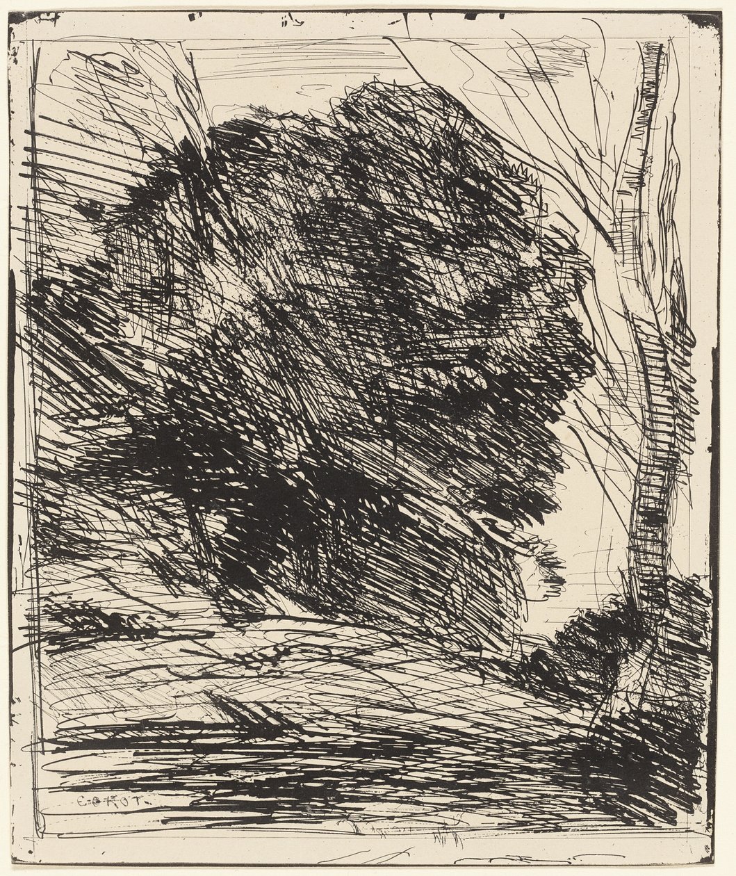 Bomen op een berghelling door Jean Baptiste Camille Corot