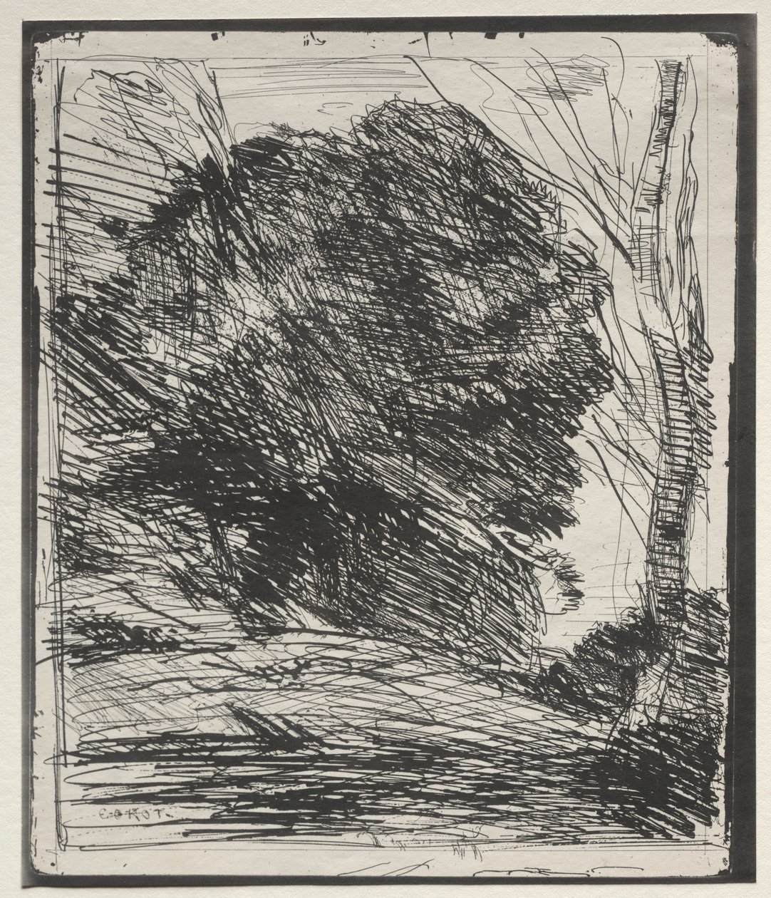 Bomen op de berg, originele indruk 1856, gedrukt in 1921 door Jean Baptiste Camille Corot