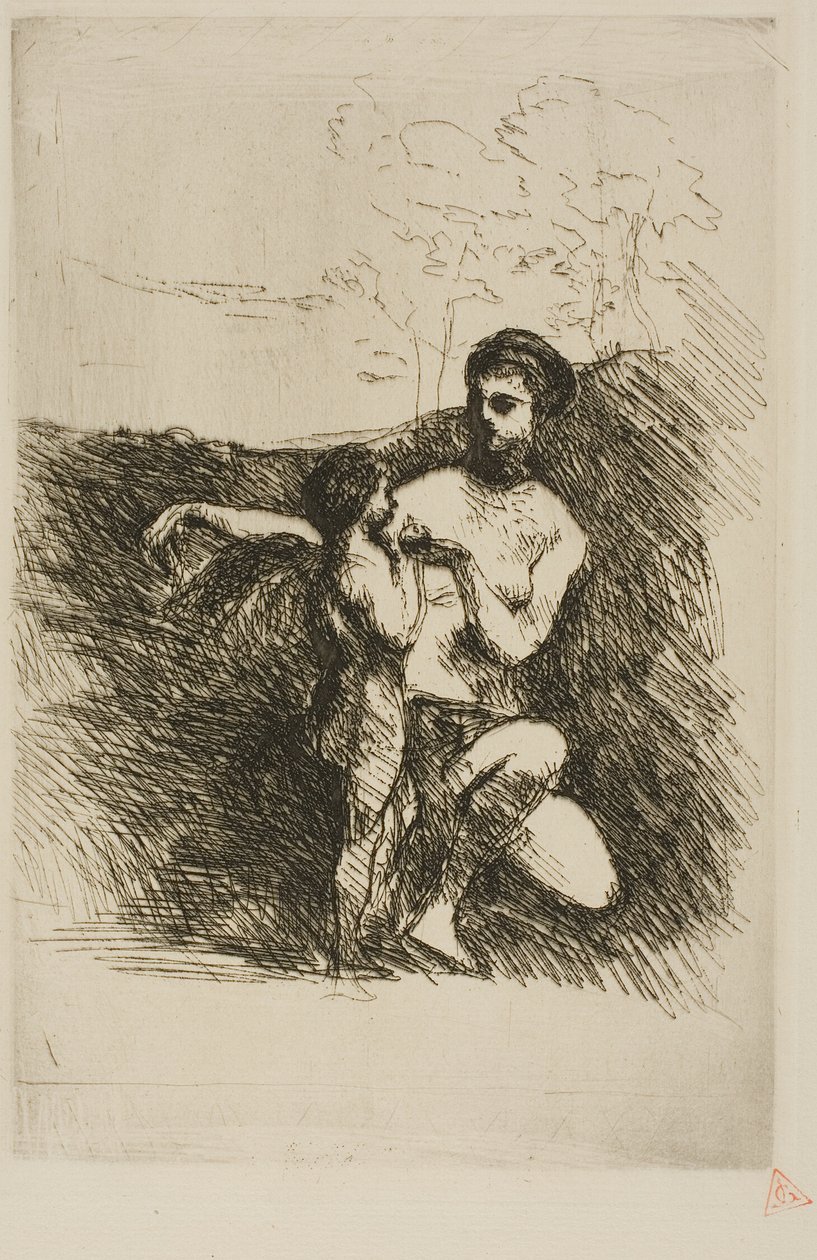 Venus die de vleugels van Cupido knipt, tweede plaat door Jean Baptiste Camille Corot