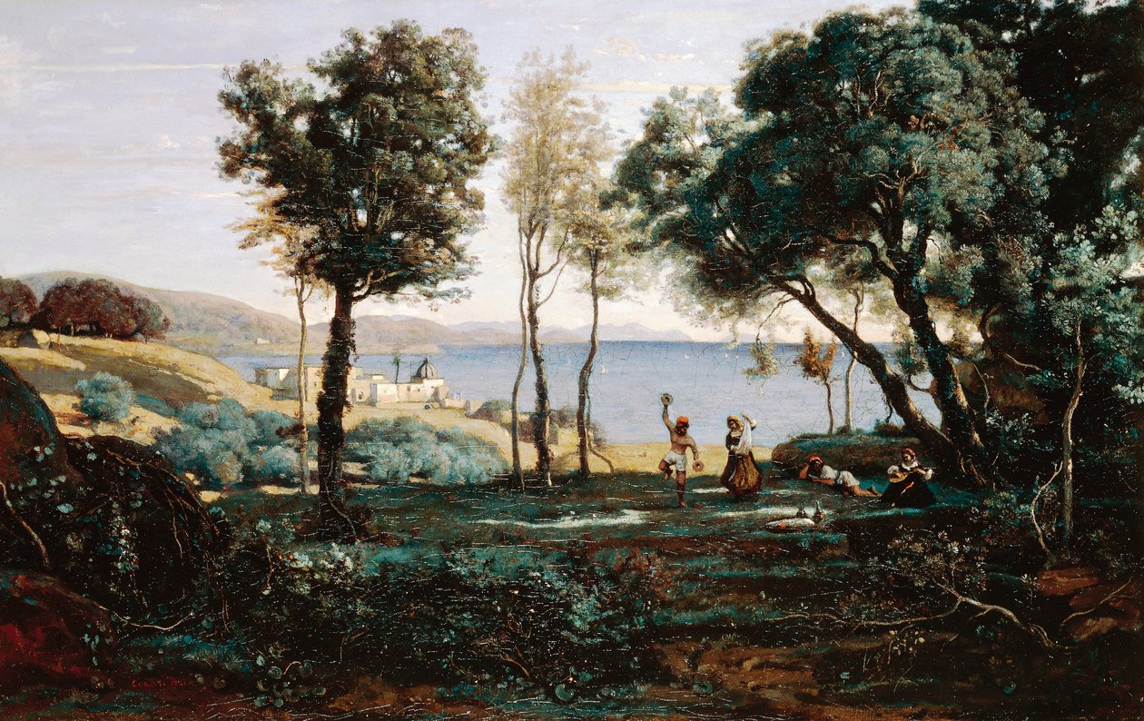 Uitzicht nabij Napels door Jean Baptiste Camille Corot