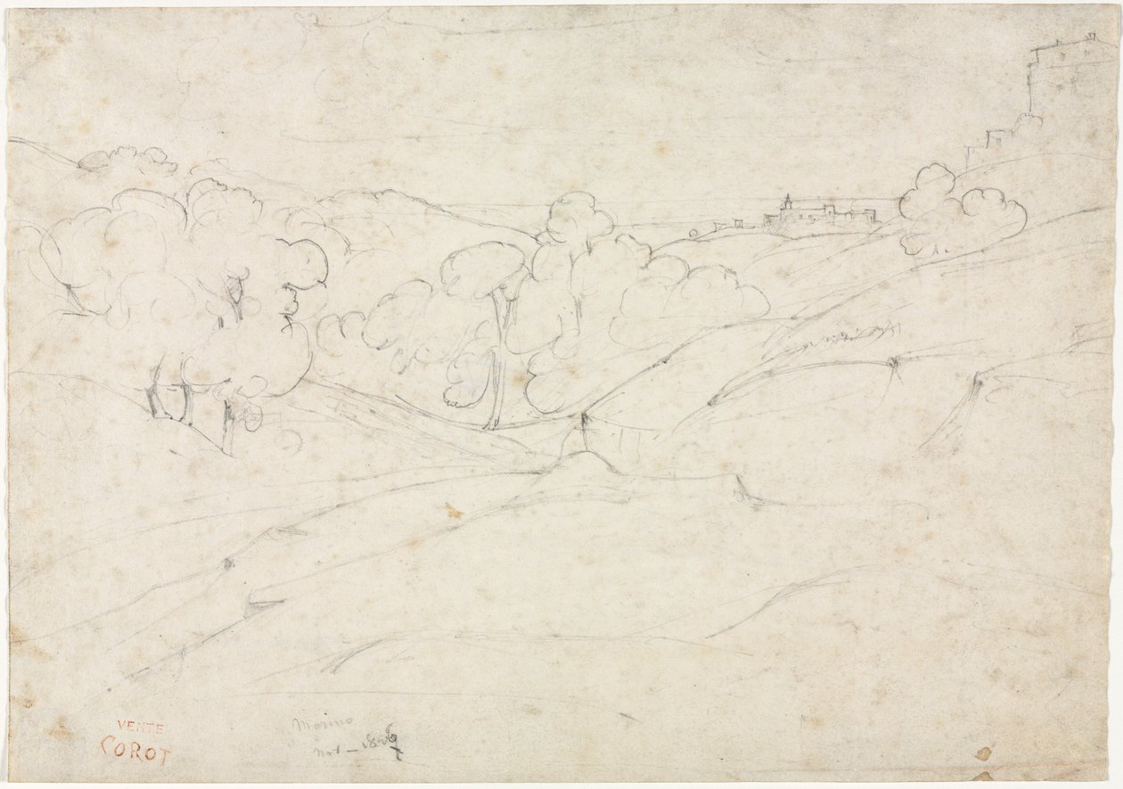 Zicht op Marino (recto) door Jean Baptiste Camille Corot