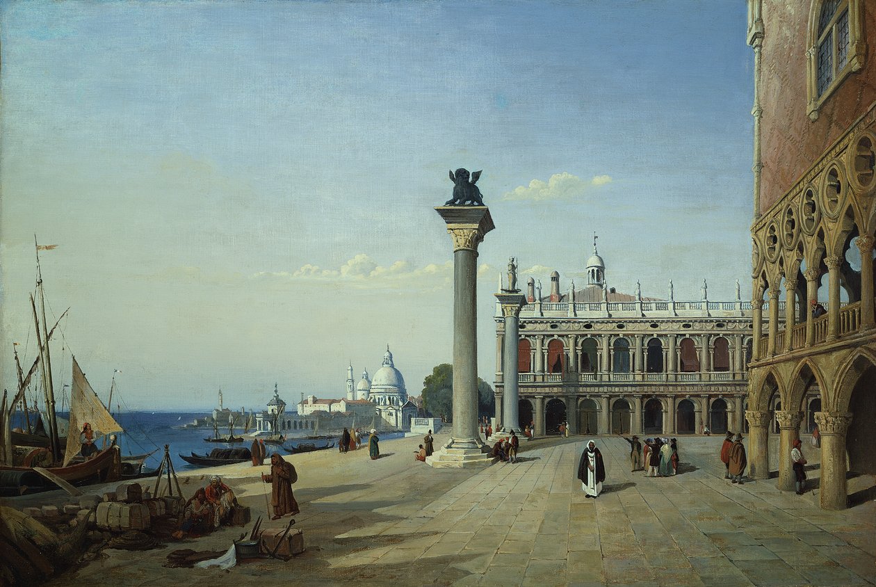 Uitzicht op Venetië: De Piazzetta gezien vanaf de Riva degli Schiavoni door Jean Baptiste Camille Corot