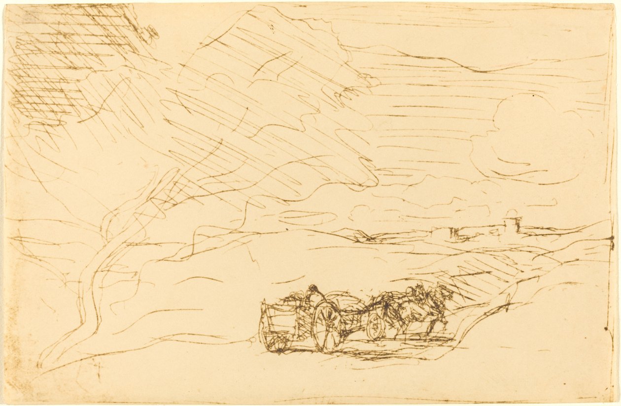 Wagen die naar de Stad Gaat (Le Charriot allant a la ville) door Jean Baptiste Camille Corot