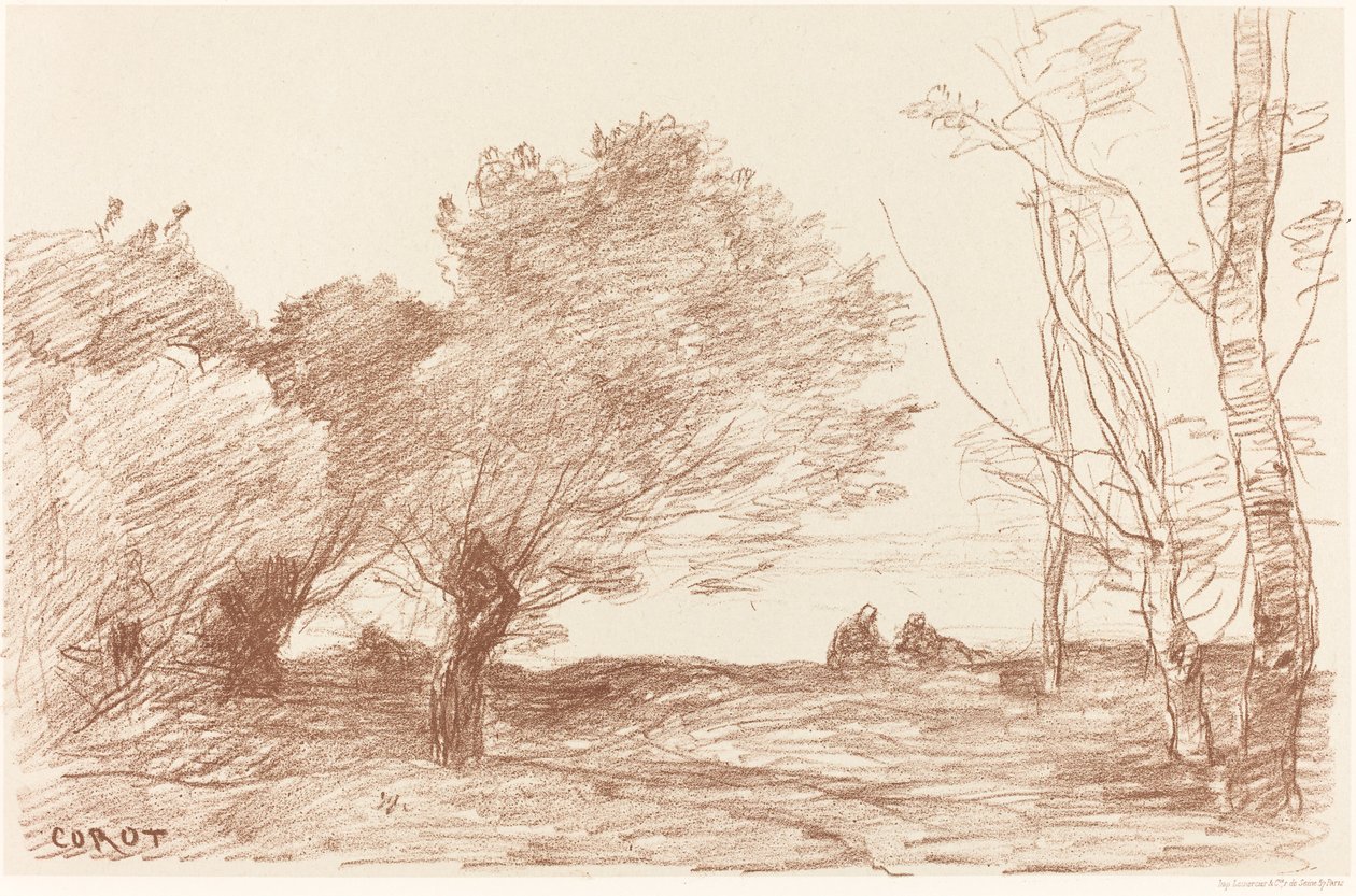 Wilgen en Witte Populieren door Jean Baptiste Camille Corot