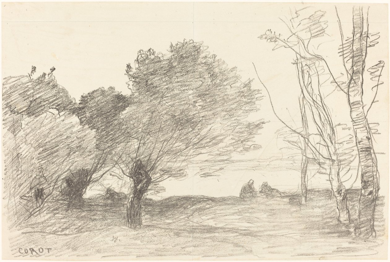 Wilgen en witte populieren, 1871 door Jean Baptiste Camille Corot