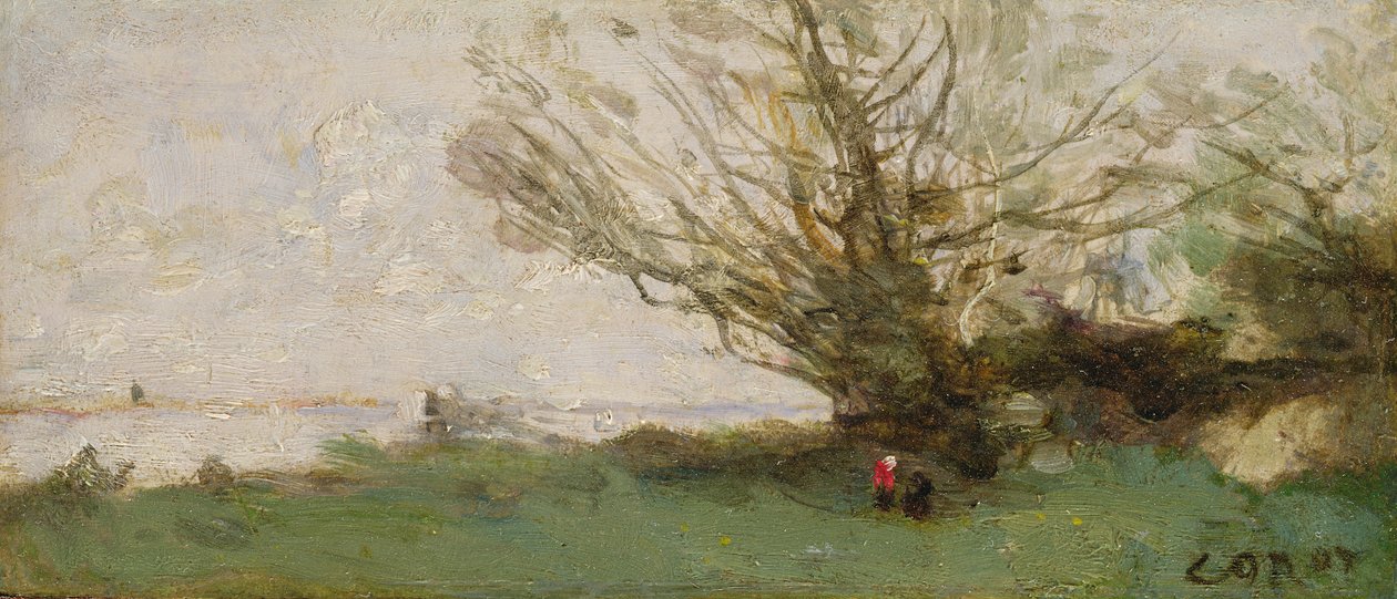 Winterlandschap naast een meer door Jean Baptiste Camille Corot
