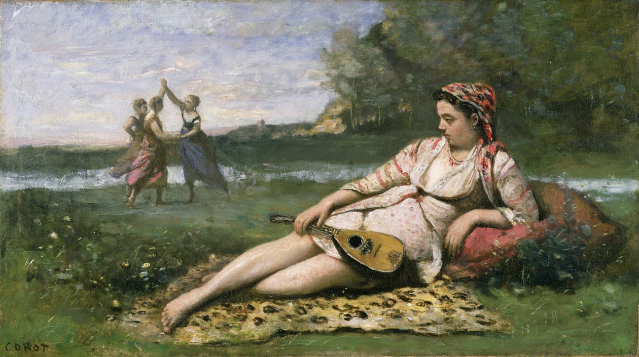 Jonge Vrouwen van Sparta (of Zigeuner Liggend) door Jean Baptiste Camille Corot